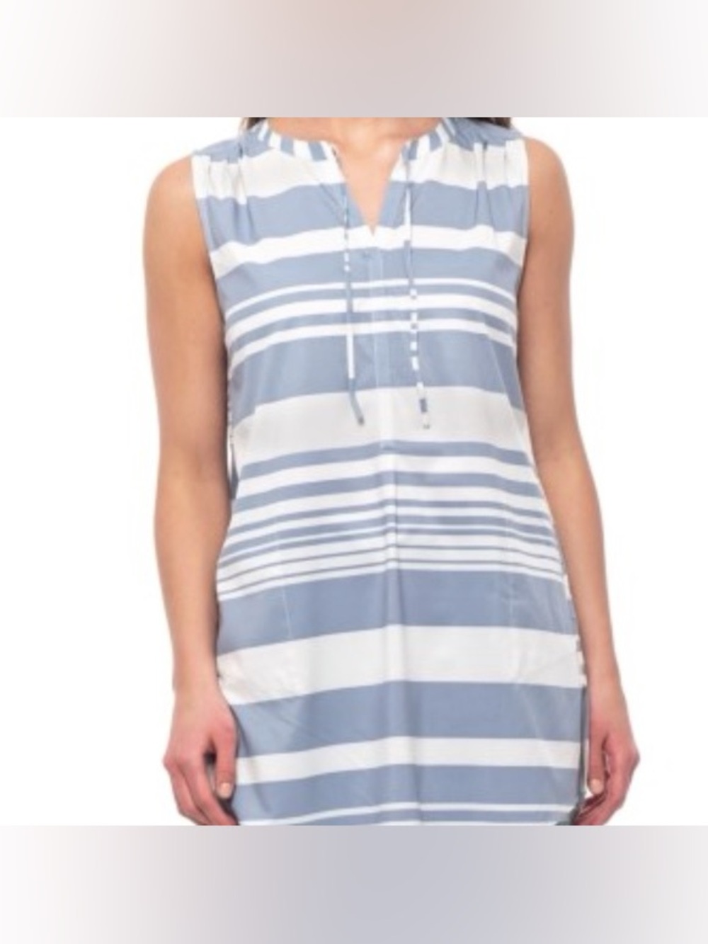 Prana Blue and White Striped Sleeveless Natassa Tunic Top Women’s Size L